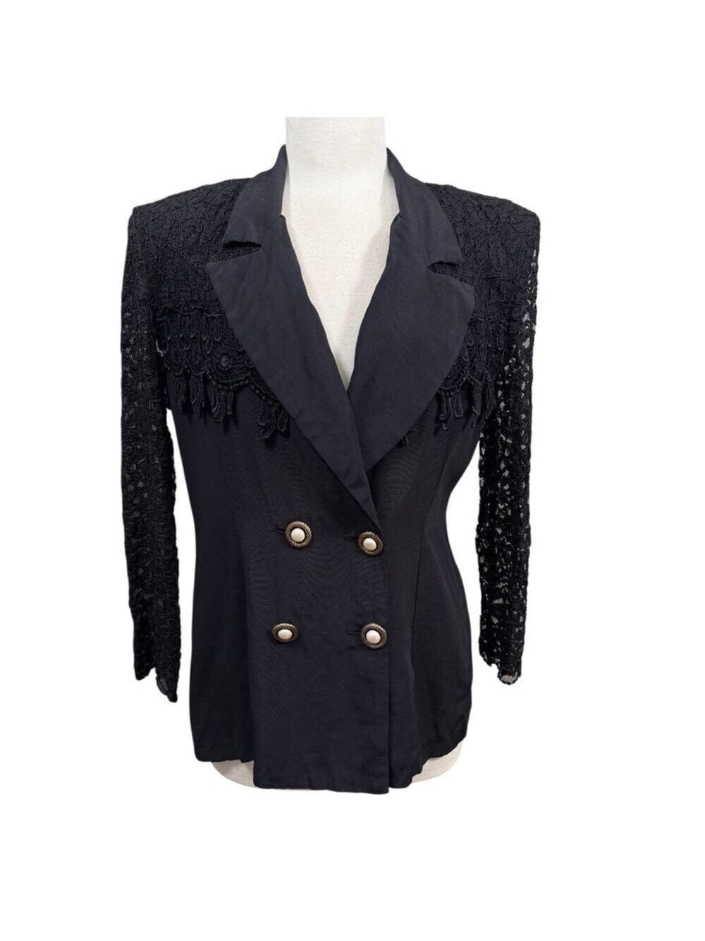 Top Line Casual‎ Black Lace Sleeve Blazer Jacket Medium 90's Vintage USA